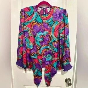 Sz Medium Montage By Mosaic Vintage Floral Blouse Purple Pink Teal